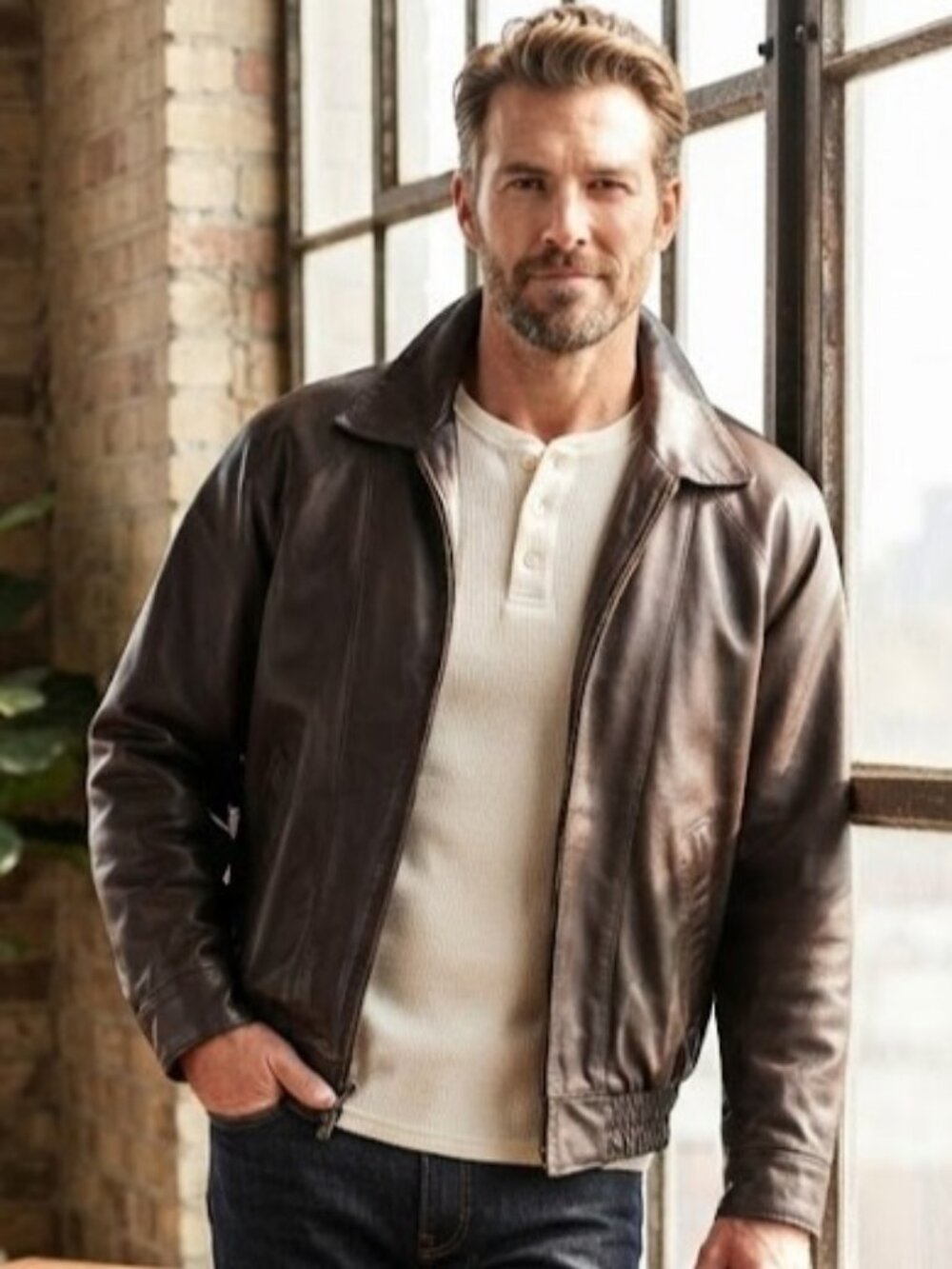 Retreat Brown Leather Bomber Jacket XL 45 46 Quilted Lined Zip Coat